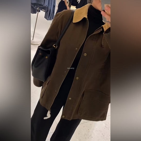 ZARA Oversized Contrast Collar Corduroy Barn Jacket Utility Coat. - Picture 13 of 13